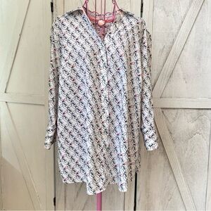 Foxcroft Novelty Bird Print Top Women’s Size 14W Wrinkle Free Button Down